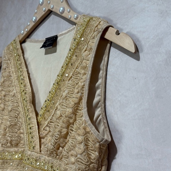 Vintage Y2K Babydoll Lace Top Champagne Gold Sequins Large Holiday NYE Fairycore - Picture 5 of 13